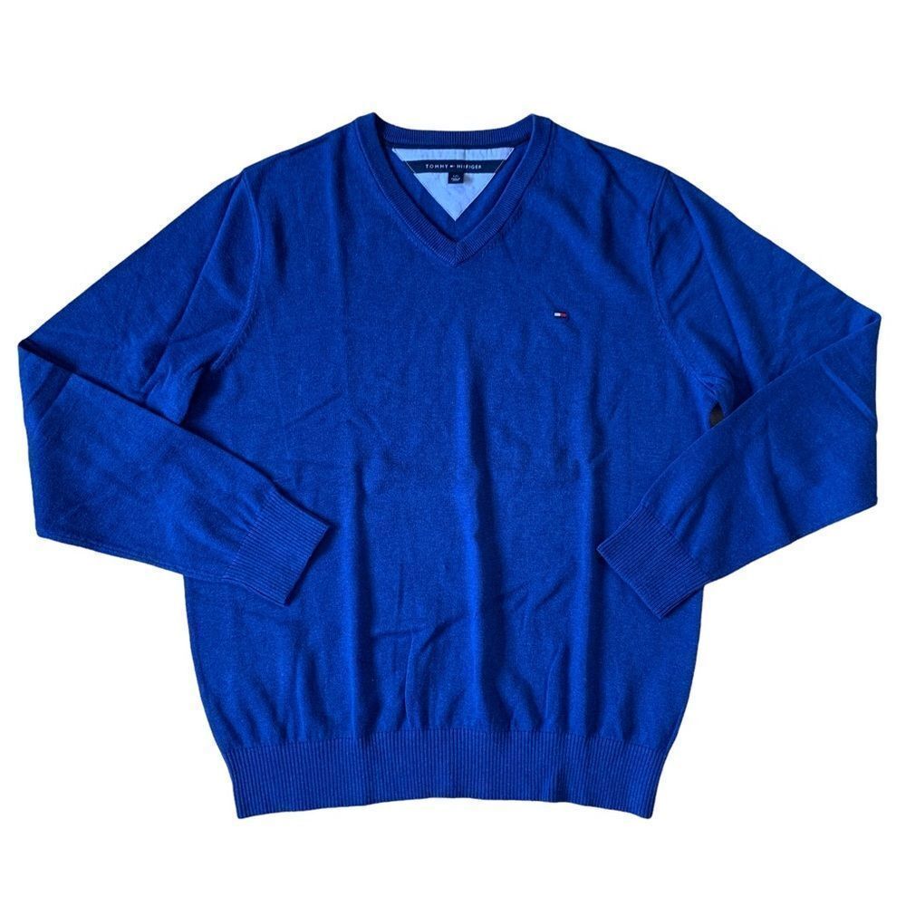 Blue Tommy Hilfiger V Neck Sweater Size Large